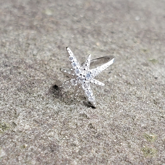 Star Ear Cuff Silver No Piercing Earring Sparkling Earcuff 925 Sterling Silver - Picture 3 of 7